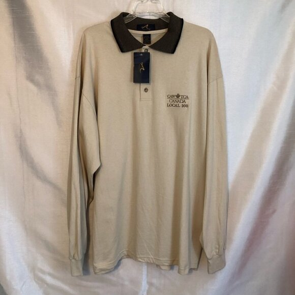 NWT Vintage Ash City Long Sleeve Polo Shirt CAW Logo Mens 2 Xlg Beige - Picture 10 of 10